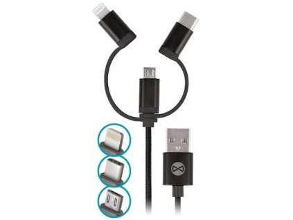 Datový kabel Forever 3v1 USB/microUSB, Lightning, USB-C 1m 1,5A černý