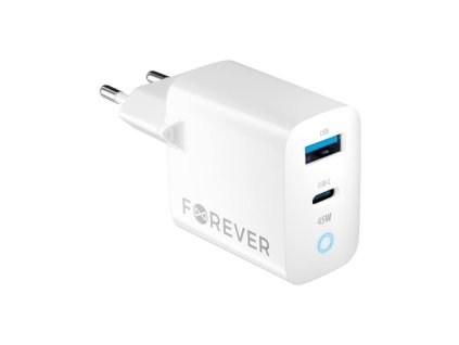Rychlonabíječka do sítě Forever GaN TC-06-45AC GaN PD QC 1x USB-C 1x USB 45W bílá