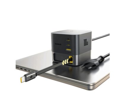 Baseus Nabíjecí stanice Super GaN Charger 100W, 3xUSB-C, USB-A 1m kabel černá