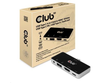 Club3D Dokovací stanice pro mobilní telefony USB-C 4v1, 1xHDMI, 1xUSB-C, 1xUSB, 1x3.5mm, černá