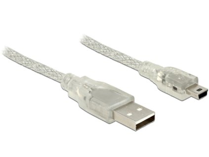 Delock Kabel USB 2.0 Typ-A samec > USB 2.0 Mini-B samec 5m transparentní