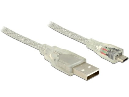 Delock Kabel USB 2.0 Typ-A samec > USB 2.0 Micro-B samec 5m transparentní