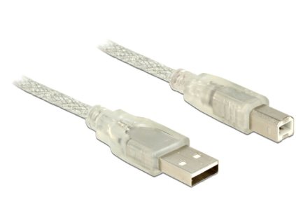 Delock Kabel USB 2.0 Typ-A samec > USB 2.0 Typ-B samec 5m transparentní