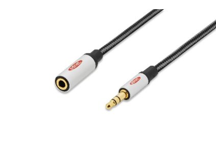 Ednet Audio prodlužovací kabel, stereo 3,5 mm samec/samice, 3,0 m, CCS, stíněný, bavlna, zlato, stříbrná/černá