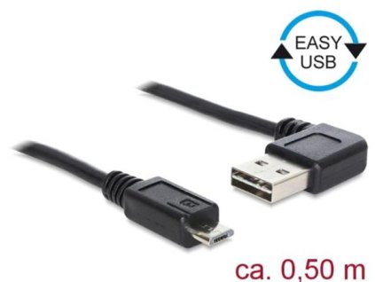 Delock Kabel EASY-USB 2.0 Typ-A samec pravoúhlý levý / pravý > USB 2.0 Typ Micro-B samec 0,5 m