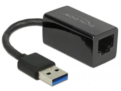 Delock Adaptér Super Speed USB (USB 3.1 Gen 1) s USB Typ-A samec > Gigabit LAN 10/100/1000 Mbps kompaktní černý