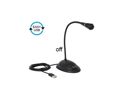 Delock USB mikrofon s husím krkem, stojánkem a tlačítky ztlumení, zapnutí a vypnutí