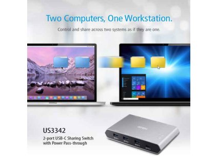 Aten 2-Port USB-C Gen 2 Sharing Switch with Power Pass-through