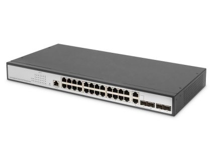 DIGITUS 24portový řízený gigabitový ethernetový přepínač L2 + 2 combo a 2 SFP uplink porty