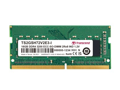 Transcend paměť 16GB Industrial ECC SODIMM DDR4 3200 1Rx8 2Gx8 CL22 1.2V