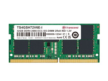 Transcend paměť 32GB Industrial ECC SODIMM DDR4 2666 2Rx8 2Gx8 CL19 1.2V