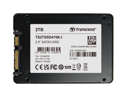 TRANSCEND SSD470K-I 2TB Industrial (3K P/E) SSD disk 2.5" SATA3, 3D TLC, Aluminium case, 560MB/s R, 520 MB/W, černý