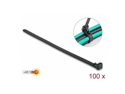 Delock Kabelové stahovací pásky pro opakované použití tepelně odolné D 300 x Š 7,6 mm 100 kusů černé
