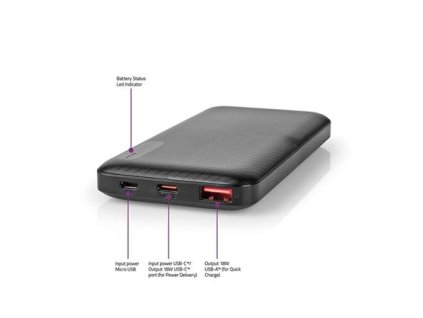 Nedis UPBKPD20000BK - Powerbanka | 20000 mAh | Výstup 1x USB-A / 1x USB-C™ | Vstup 1x Micro USB / 1x USB-C™ | PD2.0 18W