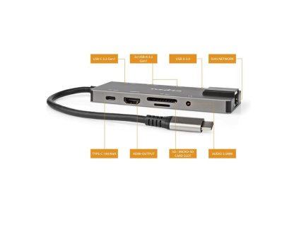 Nedis CCBW64775AT02 - Dokovací Stanice | USB 3.2 Gen 1 | USB-C™ Zástrčka | RJ45 Zásuvka / SD / Výstup HDMI™ / 2x USB-C™