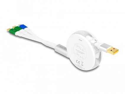 Delock Zatažitelný nabíjecí USB kabel 3 v 1 z Typu-A na Micro USB / 2 x USB Type-C™ s rychlým nabíjením, bílý