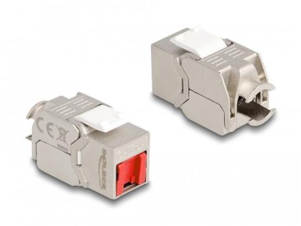 Delock Modul Keystone RJ45, ze zásuvky na LSA, Cat.6A, beznástrojový, s červeným protiprachovým krytem