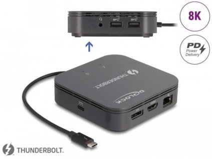 Delock Thunderbolt™ 3 Mini Dokovací stanice 8K - DisplayPort / HDMI / USB / LAN / Audio / PD 3.0