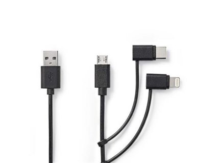 Nedis CCGL60620BK10 - USB 2.0 kabel 3v1 | USB-A Zástrčka - USB-C/Micro USB-B/Apple Lighting Zástrčka | 1 m | Černá