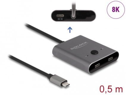Delock Switch USB 10 Gbps USB Type-C, 2 na 1, obousměrný, 8K