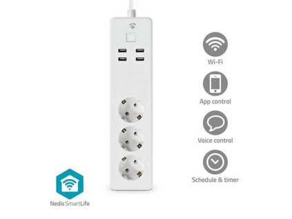 Nedis WIFIP312FWT - SmartLife Prodlužovací Přívod| Wi-Fi | 3x Zásuvka typu F (CEE 7/3) / 4 x USB | 3680 W | 1.8m | Bílá