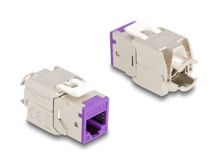 Delock Modul Keystone ze zásuvkového konektoru RJ45 na LSA Cat.6A, beznástrojový, fialová, sada 10 kusů