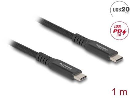 Delock USB 20 Gbps kabel USB Type-C samec na samec PD 3.0 100 W E-Marker 1 m černý kov