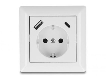 Delock Zásuvka na zeď se dvěma nabíjecími porty USB, 1 x USB Typu-A a 1 x USB Type-C™ s PD 3.0, 18 W