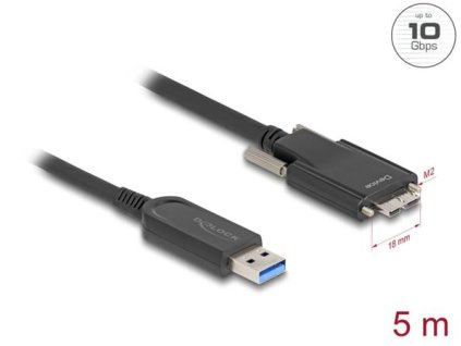 Delock Aktivní optický kabel USB 10 Gbps-A samec > USB 10 Gbps Typ Micro-B samec se šroubky 5 m