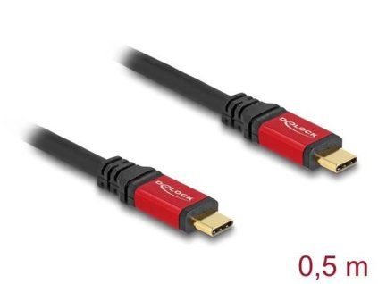 Delock USB 20 Gbps kabel USB Type-C samec na samec PD 3.0 100 W E-Marker 0,5 m červený kovový