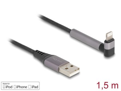 Delock Datový a nabíjecí kabel z rozhraní USB Typ-A na Lightning™ pro iPhone™, iPad™, iPod™, pravoúhlý, s funkcí stojanu
