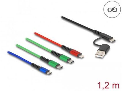 Delock Nabíjecí kabel USB 4 v 1 USB Typu-A + USB-C na Lightning / Micro USB / 2 x USB Type-C, 1,20 m