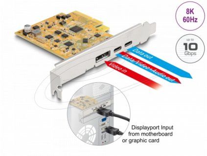 Delock PCI Express x4 Karta na 1x externí USB Type-C 10 Gbps samice+ 1x externí USB Type-C 10 Gbps (DP Alt Mód) samice