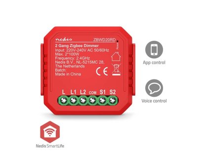 Nedis ZBWD20RD - SmartLife Spínač Zigbee 3.0 | 2x100 W | Připojení terminálu | Aplikace ke stažení pro: Android™ / IOS