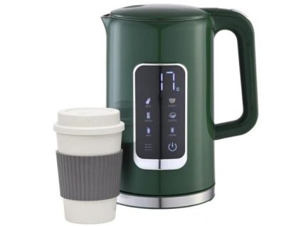 PLATINET RYCHLOVARNÁ KONVICE LCD 1,7L 5 TEPLOT + 450 ML CESTOVNÍ HRNEK, OLIVOVĚ ZELENÁ