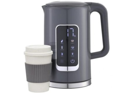 PLATINET RYCHLOVARNÁ KONVICE LCD 1,7L 5 TEPLOT + 450 ML CESTOVNÍ HRNEK, ŠEDÁ