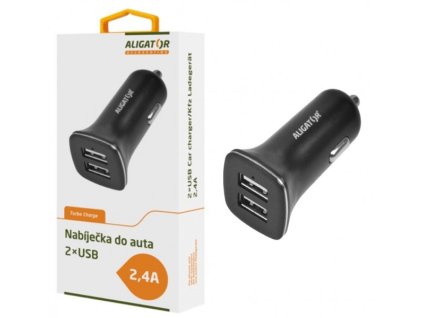 Nabíječka do auta ALIGATOR s 2xUSB výstupem 2,4A, Turbo charge, černá