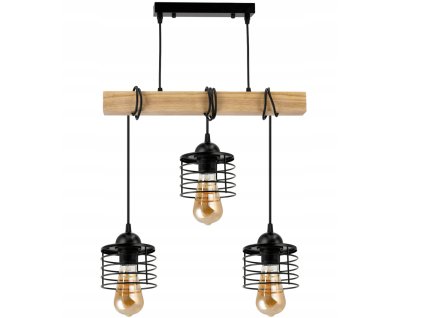 LED závěsné stropní svítidlo, dřevěný trám, 3xE27, loft pružina