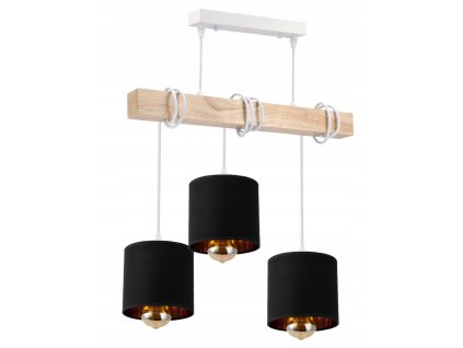 LED závěsné stropní svítidlo dřevěné, bílé, 3xE27, zlaté stínidlo