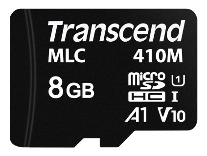 Transcend 8GB microSDHC410M UHS-I U1 (Class 10) A1 V10 MLC průmyslová paměťová karta (bez adaptéru), 100MB/s R, 22MB/s W