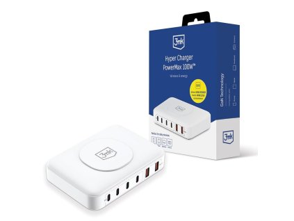 3mk síťová nabíječka - Hyper Charger PowerMax 100W, GaN 4x USB-C (PD) / 2x USB, bílá