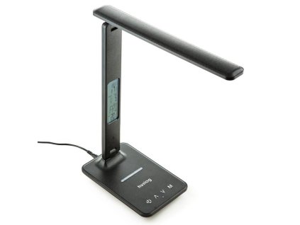 Stolní LED lampička Huslog černá s displejem a bezdrátovou nabíječkou