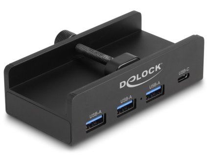 Delock Externí 4 portový rozbočovač USB 5 Gbps, 3 x USB Typ-A a 1 x USB Type-C™, s pojistným šroubem