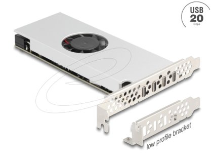 Delock karta PCI Express x16 se 4 x porty USB 20 Gbps USB Type-C™, s ventilátorem, chladičem, Low profile