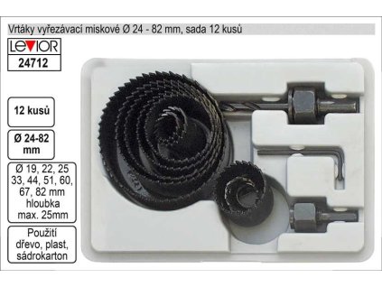 LEVIOR Sada vykružovacích pil ø19-82 mm, 12 ks