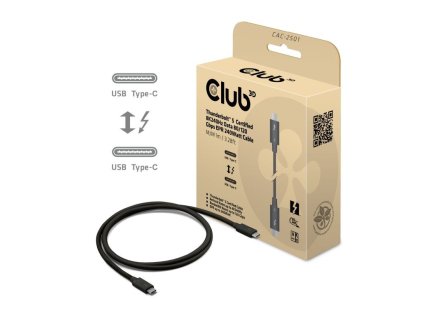 Club3D Kabel Thunderbolt 5, 80/120Gbps, Certifikovaný kabel, 1x 4K540Hz, 2x8K240Hz, PD 240W, 1m