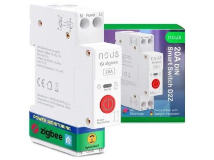 NOUS D2Z DIN smart integrovaný spínač, WiFi switch 20A, kompatibilní s ZigBee a Tuya