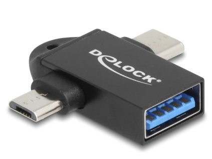 Delock Adaptér USB 10 Gbps typu 2 v 1 ze zásuvky USB-A na zástrčku USB Type-C™ + zástrčku USB Micro-B, OTG