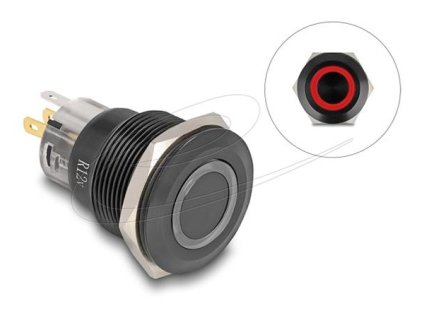 Delock Push Switch pro instalaci černý 22 mm 12 V 5 x pájené připojení LED červený kroužek