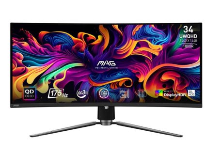MSI Gaming monitor MAG 341CQP QD-OLED, 34,18" QD-OLED zakřivený/3440x1440 (UWQHD)/175Hz/0,03ms/2xHDMI/DP/USB-C/3xUSB/Výškově nast.